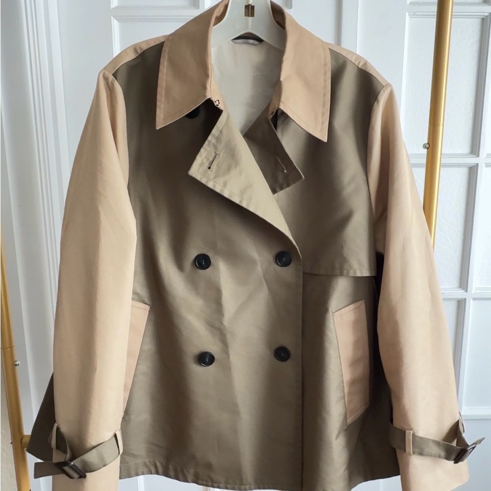 Weekend Max Mara Biglia Colorblock Cotton Blend Trench Coat Size 14